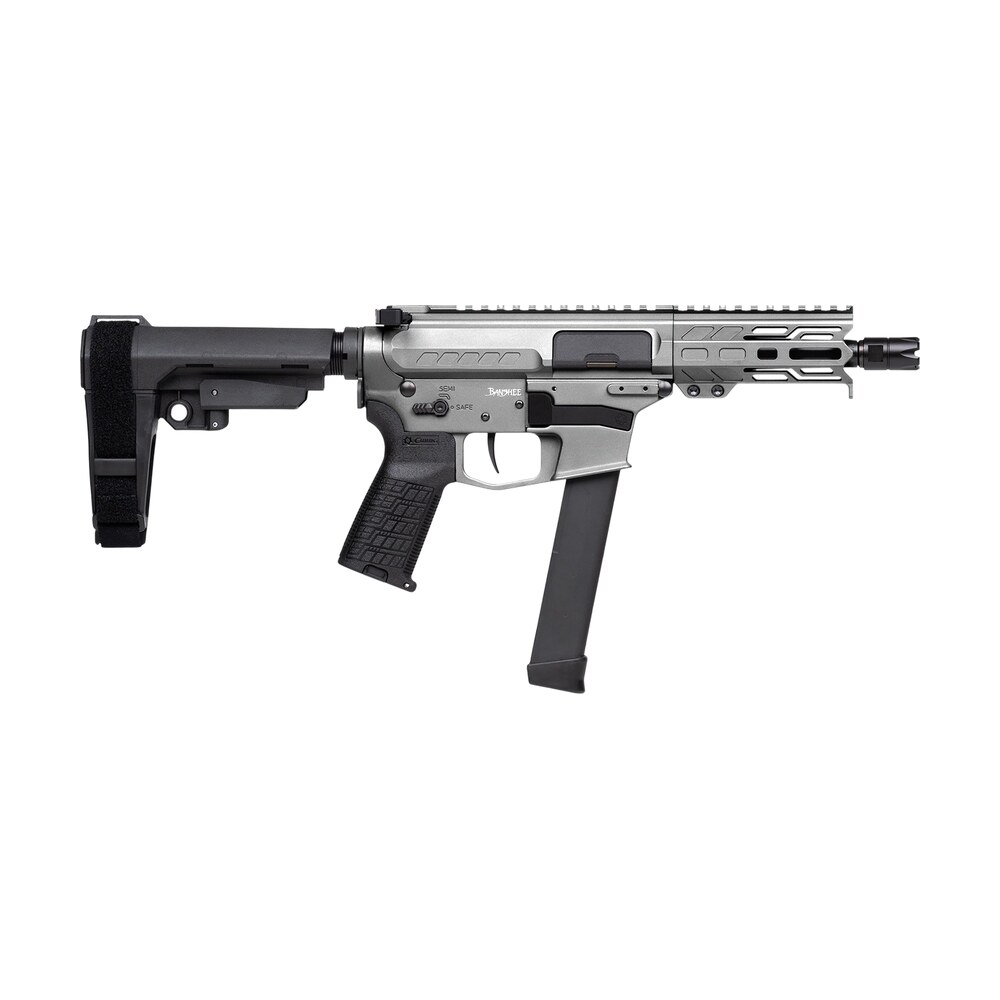 cmmg 99a290ftng banshee fe mkgs 9mm luger 33+1 5" black nitride threaded barrel, m lok handguard, tungsten cerakote aluminum receiver w/picatinny rail, black polymer cmmg ripbrace, cmmg zeroed grip CMMG 99A290FTNG Banshee FE MkGs 9mm Luger 33+1 5" Black Nitride Threaded Sports South item 184131