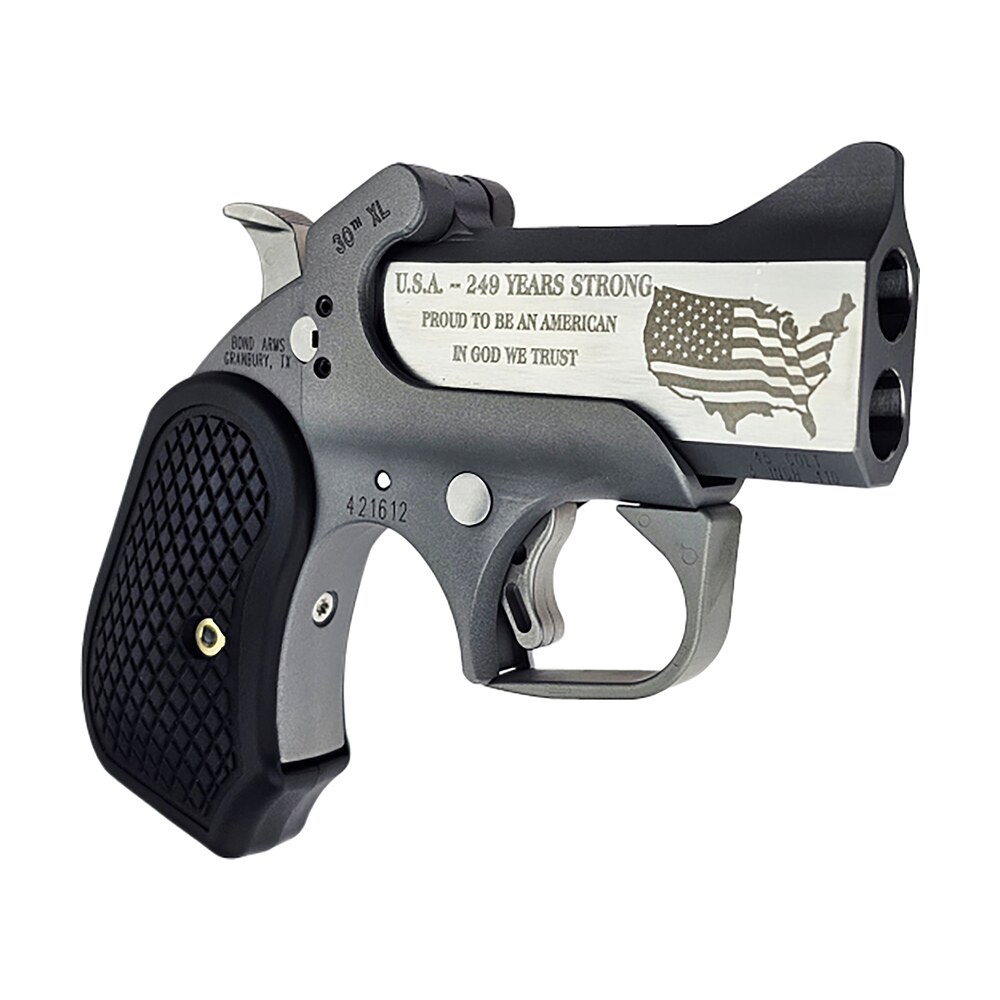 bond arms ba30thxl 45lc/410 30th anniversary rough series 45 colt/410 gauge 2 shot 3" engraved matte double barrel rough matte stainless steel frame black extended b6 resin grips right hand Bond Arms BA30THXL-45LC/410 30th Anniversary Rough Series 45 Colt/410 Gauge 2 Shot 3" Engraved Sports South item 184157