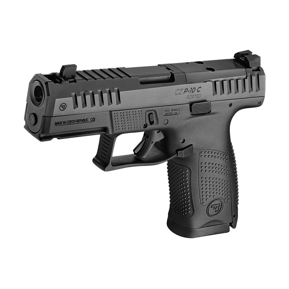 cz usa 01578 p 10 c compact frame 9mm luger 10+1 4.02" black nitride barrel, black nitride steel optic ready/serrated slide, black polymer frame w/accessory rail, interchangeable backstrap grip CZ-USA 01578 P-10 C Compact Frame 9mm Luger 10+1 4.02" Black Nitride Sports South item 184171