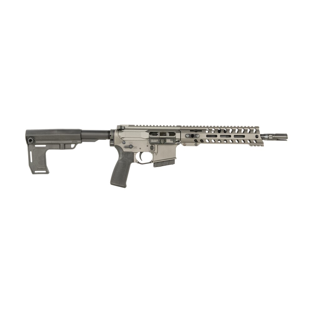 patriot ordnance factory 2171 p15 constable 300 blackout 30+1 10.50" m lok handguard, tungsten cerakote aluminum receiver w/picatinny rail, black polymer mft blade stabilizer, mft grip Patriot Ordnance Factory 2171 P15 Constable 300 Blackout 30+1 10.50" M-LOK Handguard, Tungsten Sports South item 184280