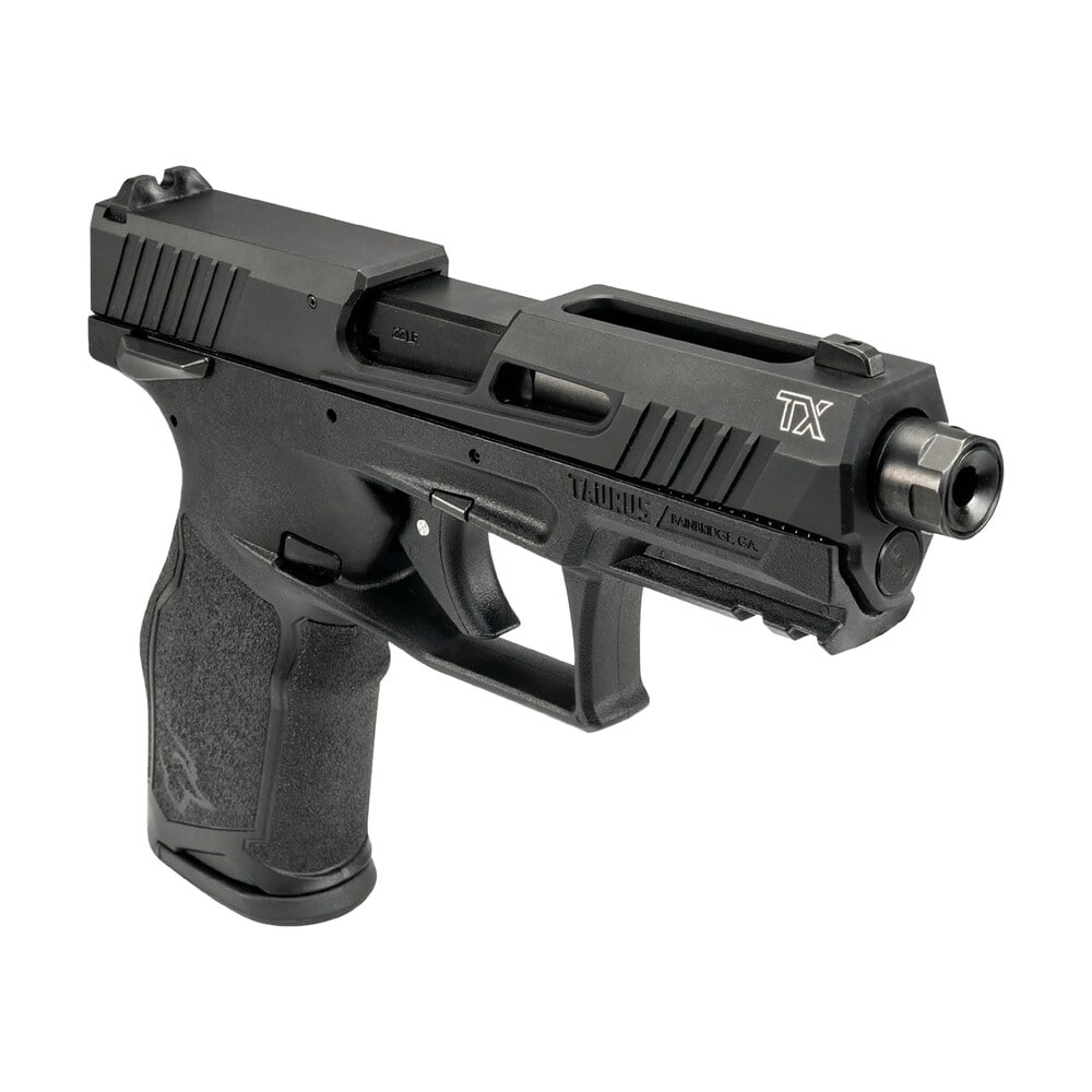 taurus 1 2tx22141 5x10 tx22 full size frame 22 lr 10+1 4.60" black threaded barrel, black serrated slide, black polymer frame w/picatinny rail, ergonomic grip, 5 mags Taurus 1-2TX22141-5X10 TX22 Full Size Frame 22 LR 10+1 4.60" Black Threaded Sports South item 184645