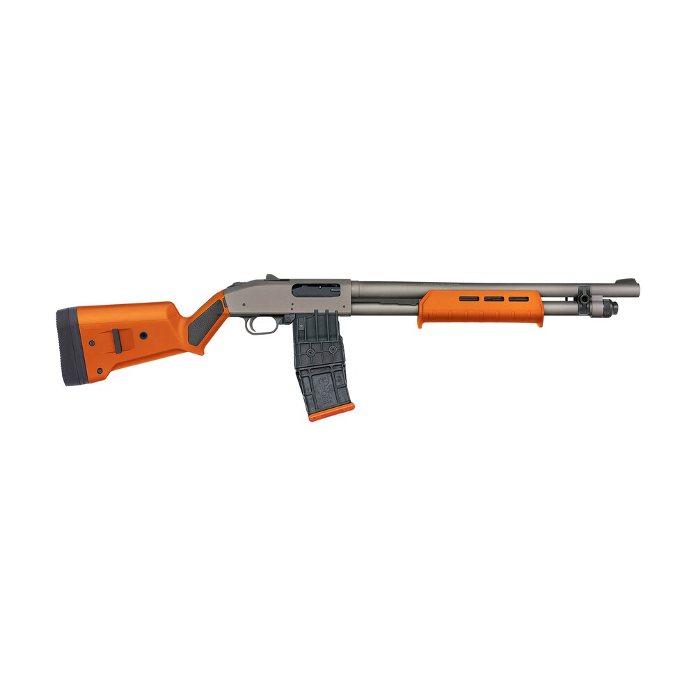 mossberg 50222 590m 12 gauge 10+1 18.50" tungsten gray cerakote barrel & steel drilled & tapped receiver, magpul sga safety orange synthetic stock Mossberg 50222 590M 12 Gauge 10+1 18.50" Tungsten Gray Cerakote Barrel & Steel Drilled Sports South item 184740