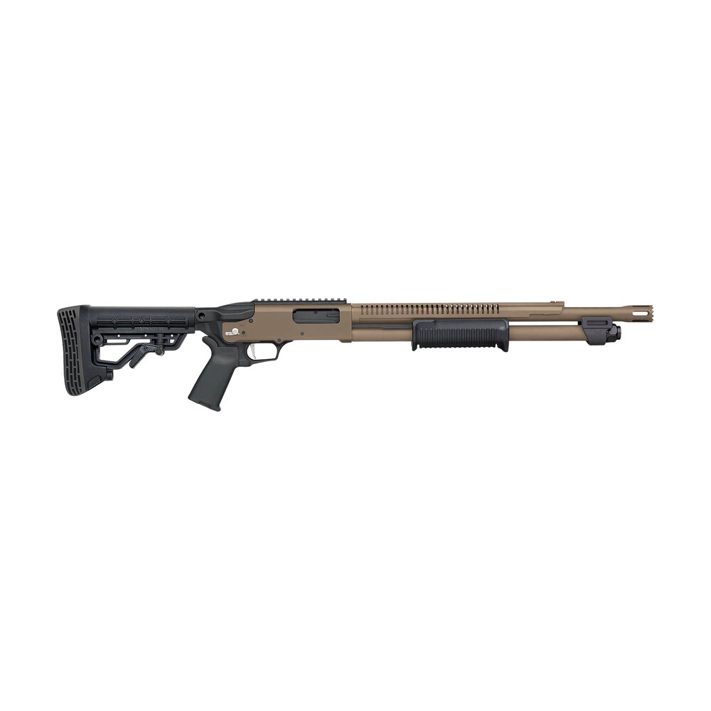 mossberg 50756 590r 12 gauge pump 3" 6+1 18.50" flat dark earth cerakote heat shield barrel, flat dark earth cerakote steel receiver, black ar mil spec adjustable synthetic stock, black magpul grip Mossberg 50756 590R 12 Gauge Pump 3" 6+1 18.50" Flat Dark Earth Cerakote Heat Shield Sports South item 184741