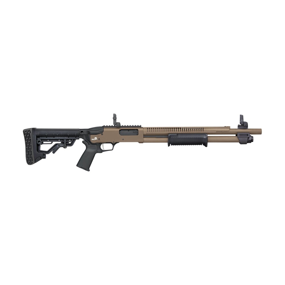 mossberg 50758 590r 12 gauge pump 3" 6+1 18.50" flat dark earth cerakote heat shield barrel, flat dark earth cerakote steel receiver, black ar mil spec adjustable synthetic stock, black magpul grip Mossberg 50758 590R 12 Gauge Pump 3" 6+1 18.50" Flat Dark Earth Cerakote Heat Shield Sports South item 184743