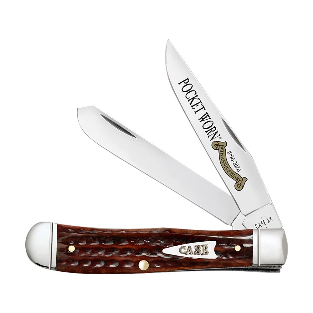 case 55230 pocket worn trapper folding clip point/spey plain mirror polished tru sharp ss blade, corn cob jigged mahogany bone handle Case 55230 Pocket Worn Trapper Folding Clip Point/Spey Plain Mirror Polished Tru-Sharp SS Sports South item 185169