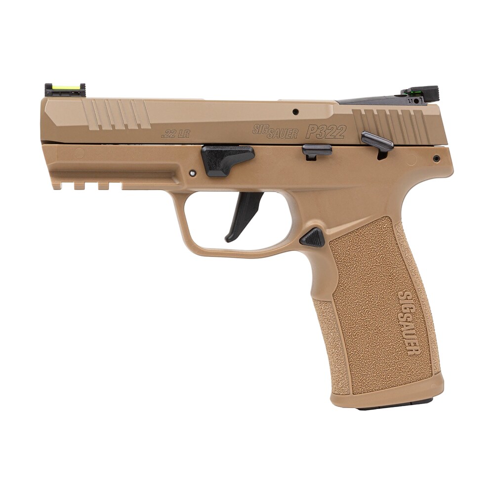 sig sauer 322ccas p322 compact frame 22 lr 20+1 4" black threaded barrel, coyote tan cerakote optic ready/serrated slide, coyote tan polymer frame w/picatinny rail, polymer grip, ambidextrous Sig Sauer 322CCAS P322 Compact Frame 22 LR 20+1 4" Black Threaded Sports South item 185299