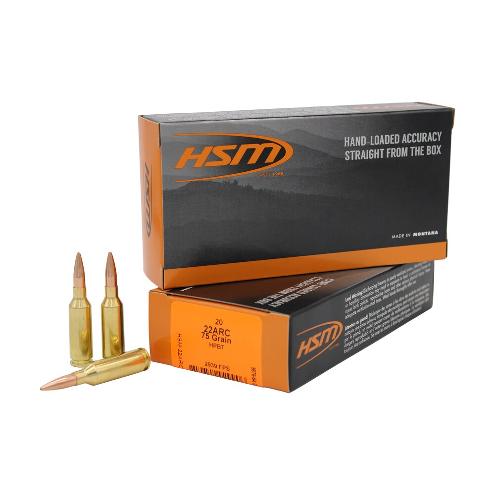 hsm 22arc1n varmint 22arc 75gr hollow point boat tail 20 per box/25 case HSM 22ARC1N Varmint 22ARC 75gr Hollow Point Boat Tail 20 Per Box/25 Case Sports South item 185442