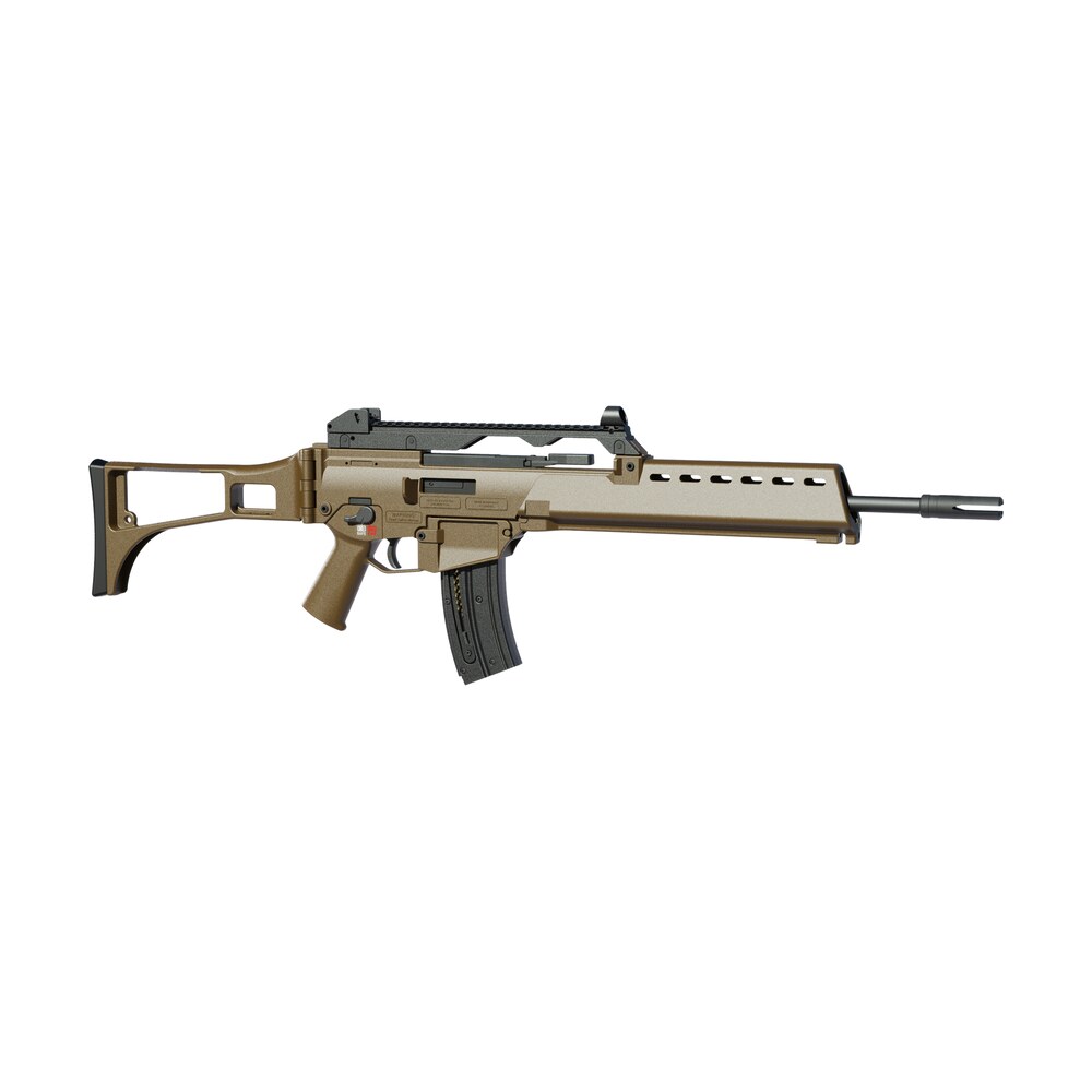 hk 81001322 g36 22 lr 10+1 18.13" black barrel w/flash suppressor, flat dark earth receiver w/picatinny rail, flat dark earth folding synthetic stock, polymer grip HK 81001322 G36 22 LR 10+1 18.13" Black Barrel Sports South item 185465