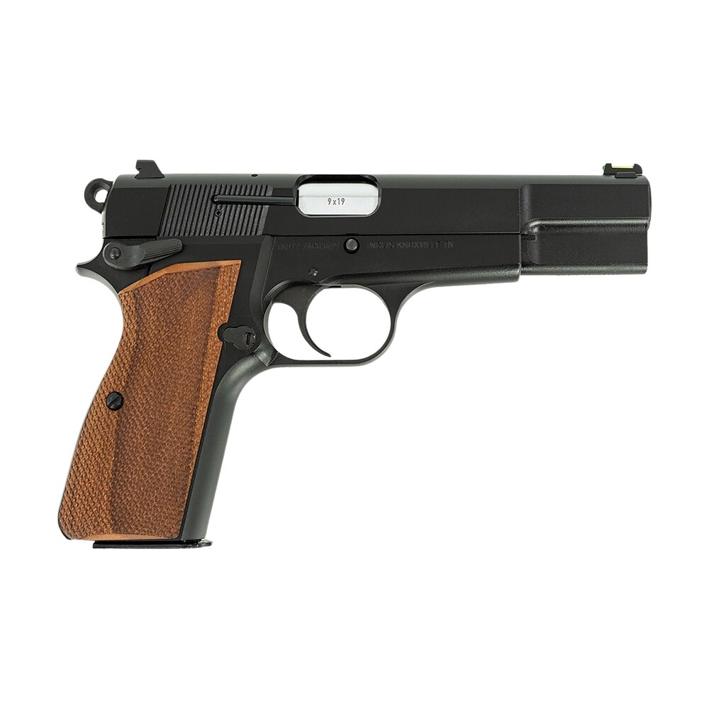 inglis 12000009 p 35 full size frame 9mm luger 15+1 4.70" hard chrome plated button rifled barrel, black cerakote steel serrated slide, black cerakote steel frame, walnut checkered grip Inglis 12000009 P-35 Full Size Frame 9mm Luger 15+1 4.70" Hard Chrome Plated Button Rifled Sports South item 185474