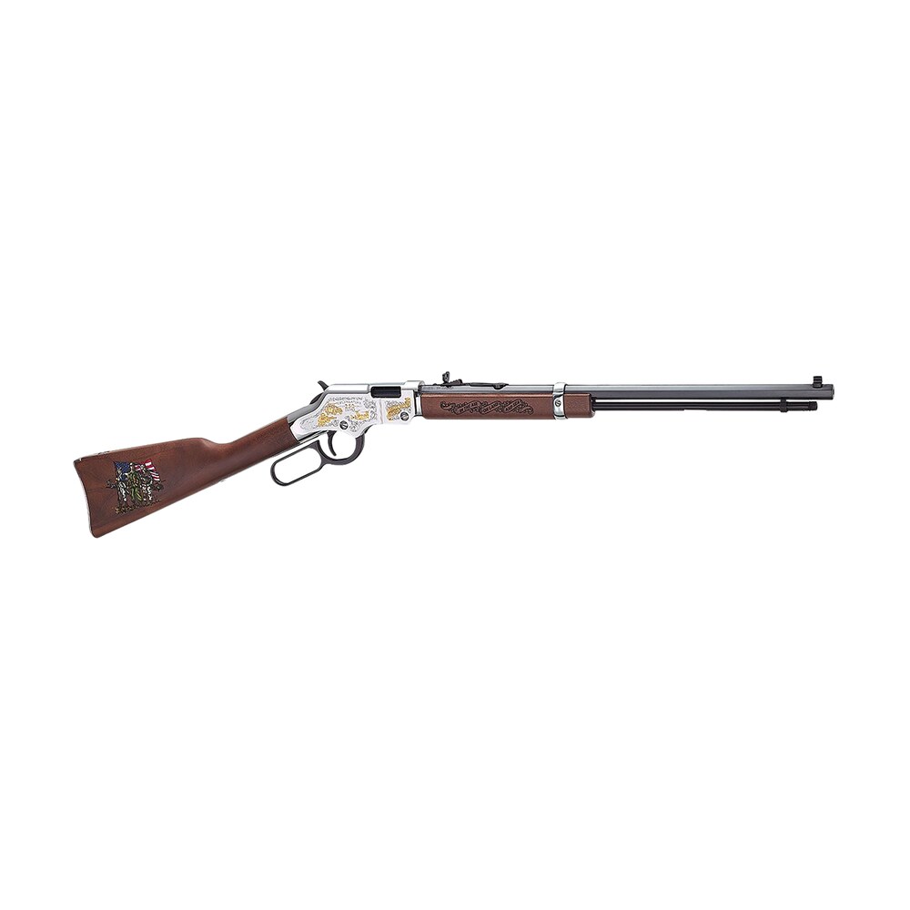 henry h004mc2 spirit of the corps 250th anniversary 2nd edition 22 s/l/lr 16+1 20" black octagon barrel, nickel plated w/24k gold inlay engraved brass drilled & tapped receiver, american walnut straig Henry H004MC2 Spirit Of The Corps 250th Anniversary 2nd Edition 22 S/L/LR 16+1 20" Black Sports South item 185878
