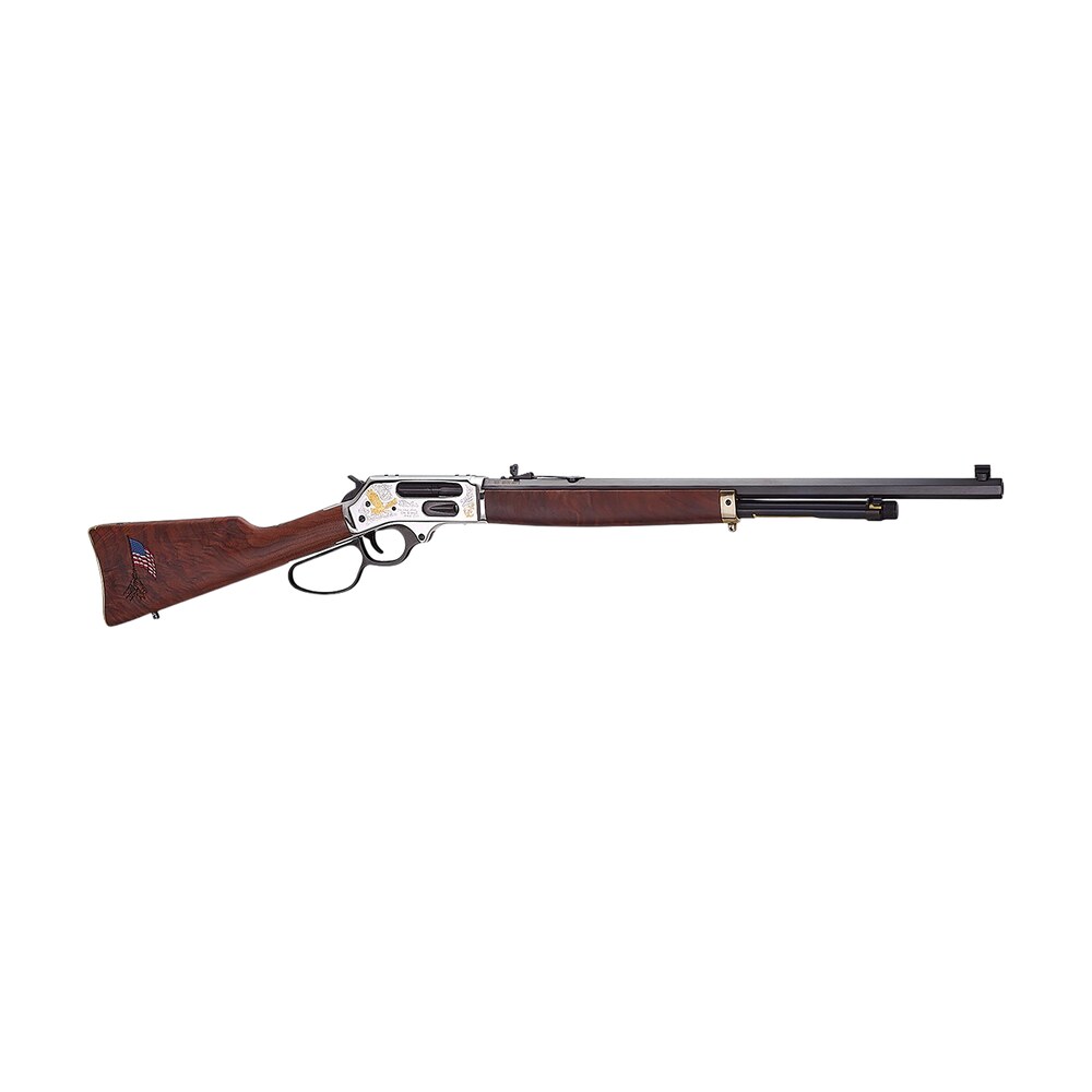 henry h010bgmc spirit of the corps 45 70 gov 4+1 22" black octagon barrel, nickel engraved w/24k gold inlay brass drilled & tapped receiver, american walnut straight stock Henry H010BGMC Spirit Of The Corps 45-70 Gov 4+1 22" Black Octagon Sports South item 185879