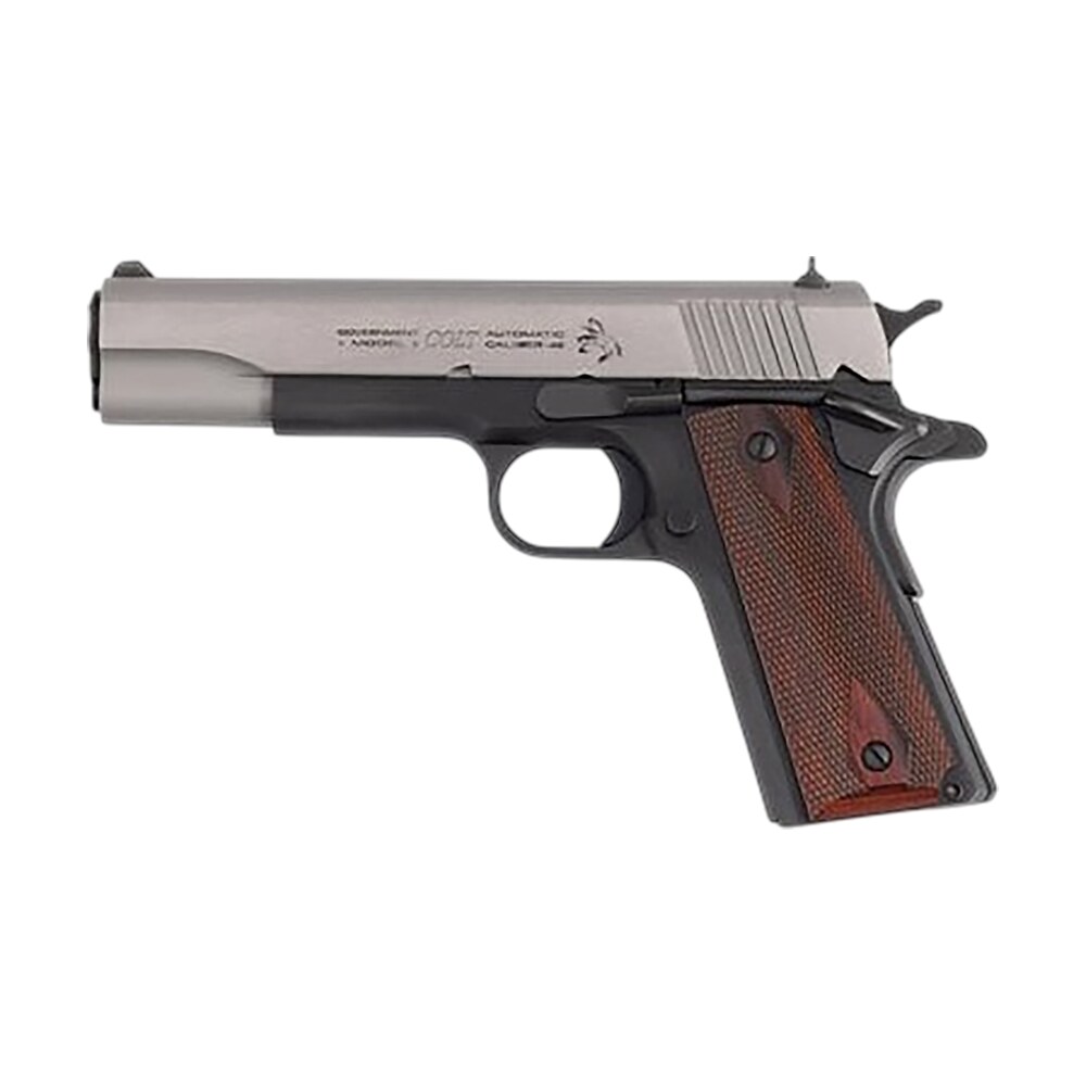 colt mfg o1911ctte 1911 government 45 acp 8+1 5" stainless steel serrated slide, matte blued steel frame w/beavertail, double diamond checkered wood grip Colt Mfg O1911CTTE 1911 Government 45 ACP 8+1 5" Stainless Steel Serrated Slide, Matte Blued Sports South item 186359