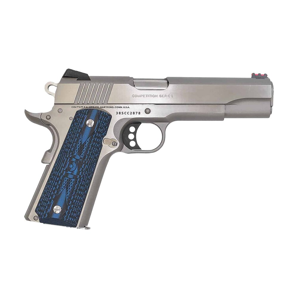 colt mfg o1073ccp competition 38 super 9+1 5" national match barrel, stainless steel serrated slide, stainless steel frame w/beavertail, competition blue g10 grip Colt Mfg O1073CCP Competition 38 Super 9+1 5" National Match Sports South item 186360