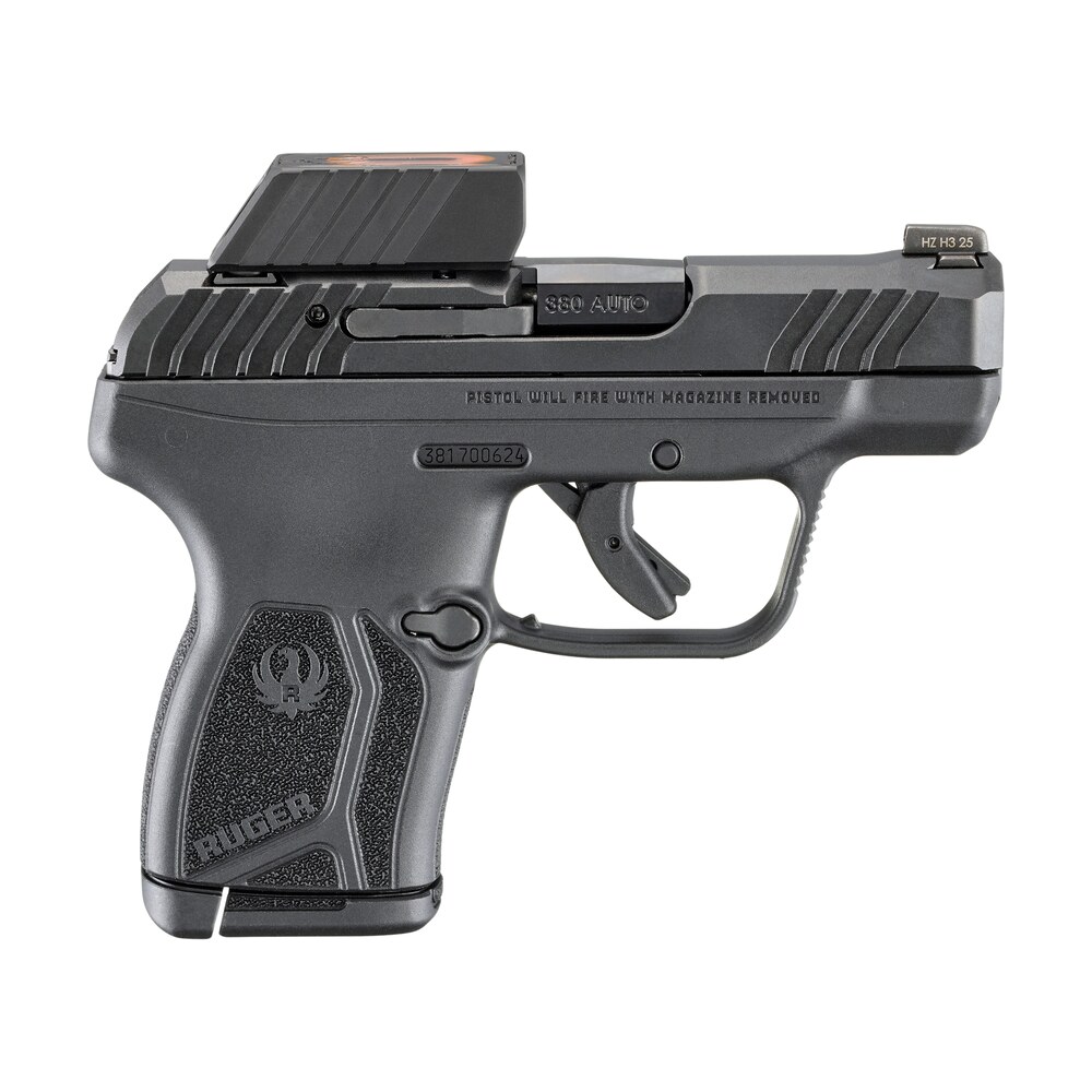 ruger 13758 lcp max compact frame 380 acp 10+1 2.80" black nitride barrel, black nitride alloy steel serrated slide, black polymer frame textured grip, ruger readydot reflex sight Ruger 13758 LCP Max Compact Frame 380 ACP 10+1 2.80" Black Nitride Sports South item 186746