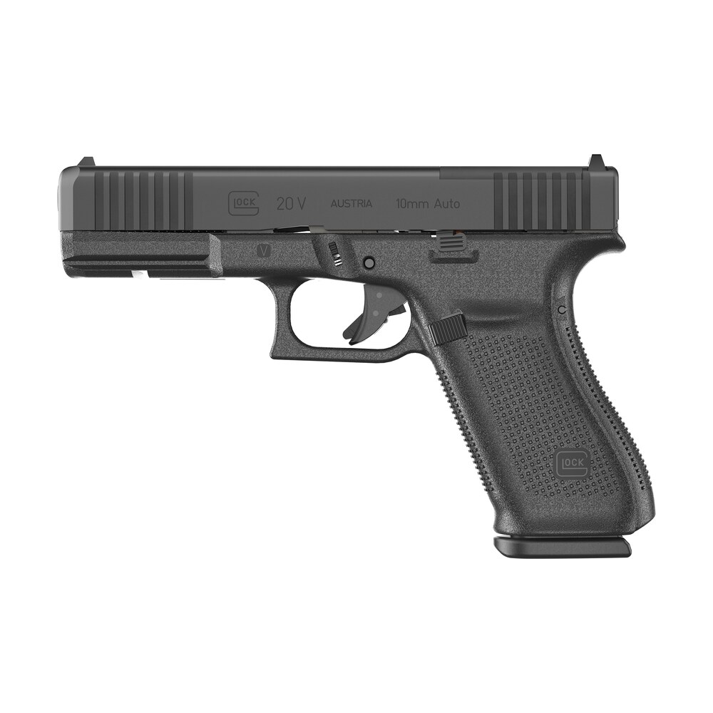 glock uv2050203mos g20 v mos standard 10mm auto 15+1 4.61" black barrel, black ndlc steel optic ready/serrated slide, black polymer frame w/accessory rail, interchangeable backstrap, ambidextrous Glock UV2050203MOS G20 V MOS Standard 10mm Auto 15+1 4.61" Black Sports South item 186893