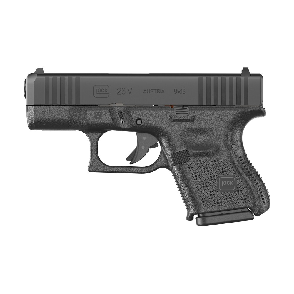 glock uv2650201 g26 v sub compact frame 9mm luger 10+1 3.43" black gmb barrel, black steel serrated slide, black polymer frame, textured polymer grip, ambidextrous Glock UV2650201 G26 V Sub-Compact Frame 9mm Luger 10+1 3.43" Black GMB Sports South item 186896