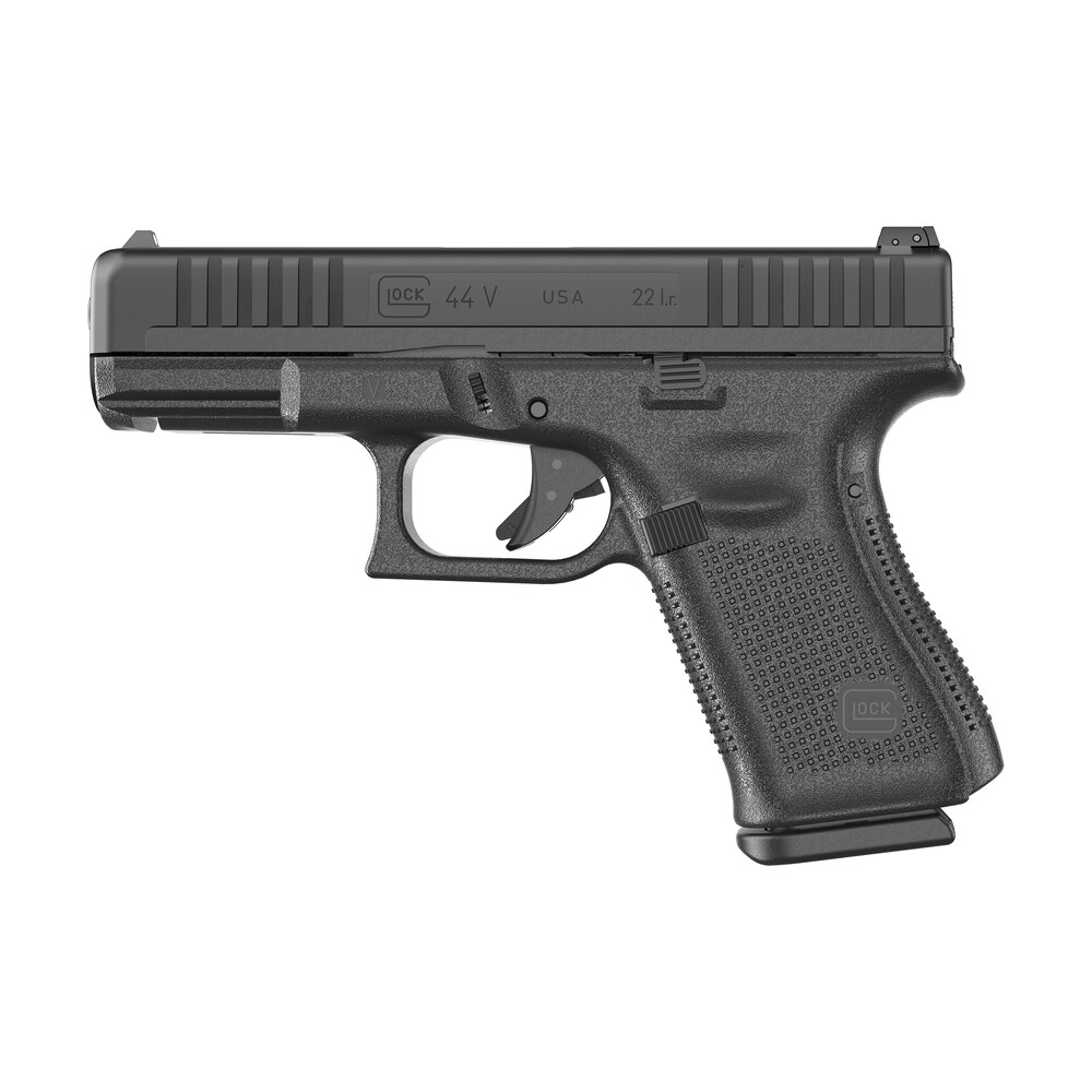 glock uv4450101 g44 v compact 22 lr 10+1 4.02" black gmb barrel, matte black serrated slide, black polymer frame w/accessory rail, interchangeable backstrap grip Glock UV4450101 G44 V Compact 22 LR 10+1 4.02" Black GMB Sports South item 186897