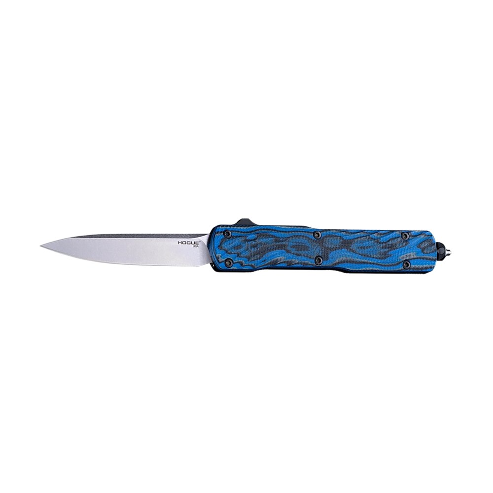 hogue 34873 counterstrike 3.35" otf drop point plain stone tumbled cpm 20v ss blade, g mascus blue aluminum/g10 handle Hogue 34873 Counterstrike 3.35" OTF Drop Point Plain Stone Tumbled CPM 20V SS Blade, G-Mascus Sports South item 187512