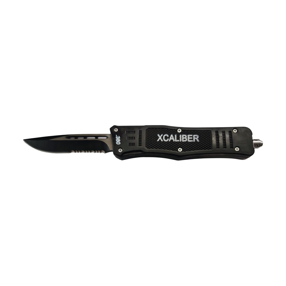 xcaliber knife company 380 acp medium 3.25" otf part serrated black 440c ss blade, 4.64" steel handle Xcaliber Knife Company 380 ACP Medium 3.25" OTF Part Serrated Black 440C SS Blade, 4.64" Steel Sports South item 187759