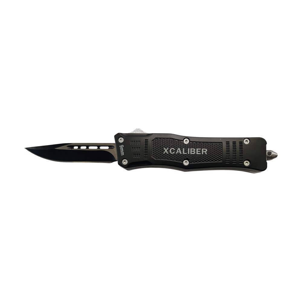 xcaliber knife company 9mm small 2.75" otf drop point black 440c ss blade, 3.91" steel handle Xcaliber Knife Company 9mm Small 2.75" OTF Drop Point Black 440C SS Blade, 3.91" Steel Handle Sports South item 187761