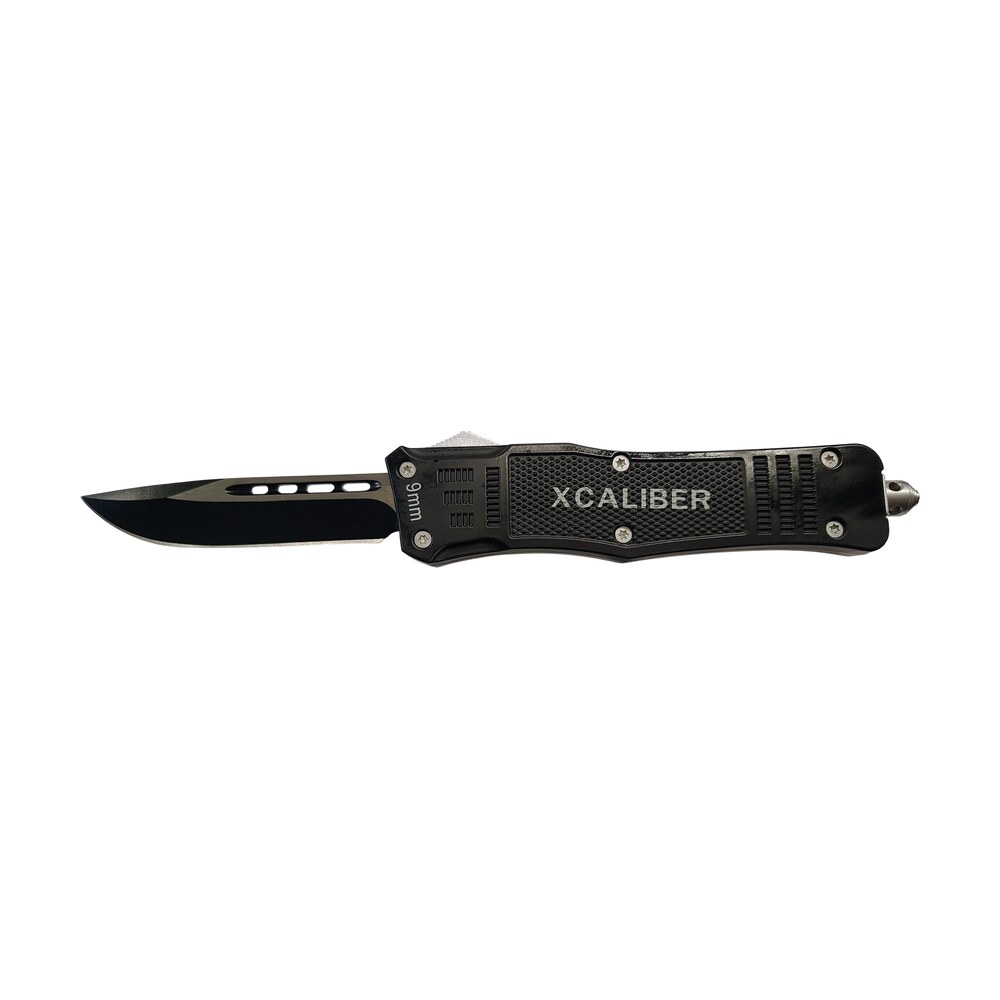 xcaliber knife company 9mm large 3.80" otf drop point black 440c ss blade, 5.30" steel handle Xcaliber Knife Company 9mm Large 3.80" OTF Drop Point Black 440C SS Blade, 5.30" Steel Handle Sports South item 187763
