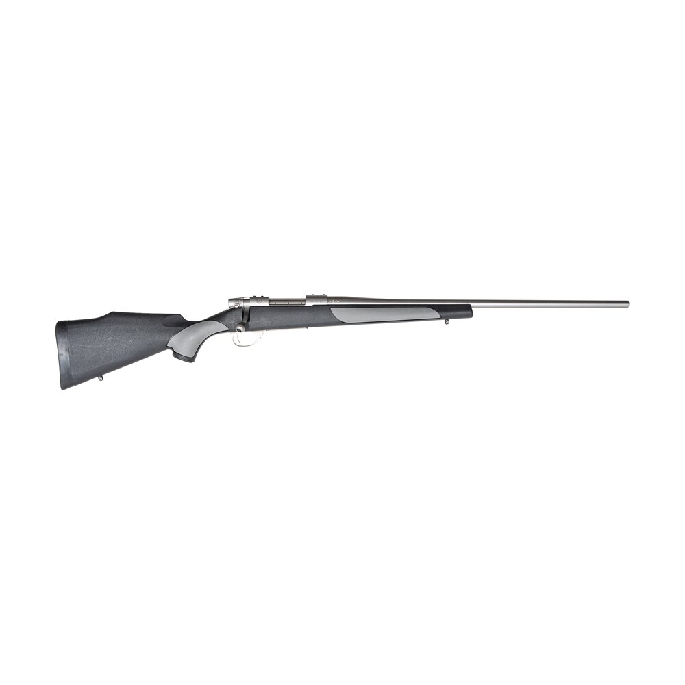 weatherby vanguard weatherguard full size 25 06 rem 5+1 24" satin threaded barrel, satin stainless steel drilled & tapped receiver, black/gray weatherguard stock Weatherby Vanguard Weatherguard Full Size 25-06 Rem 5+1 24" Satin Threaded Sports South item 188148