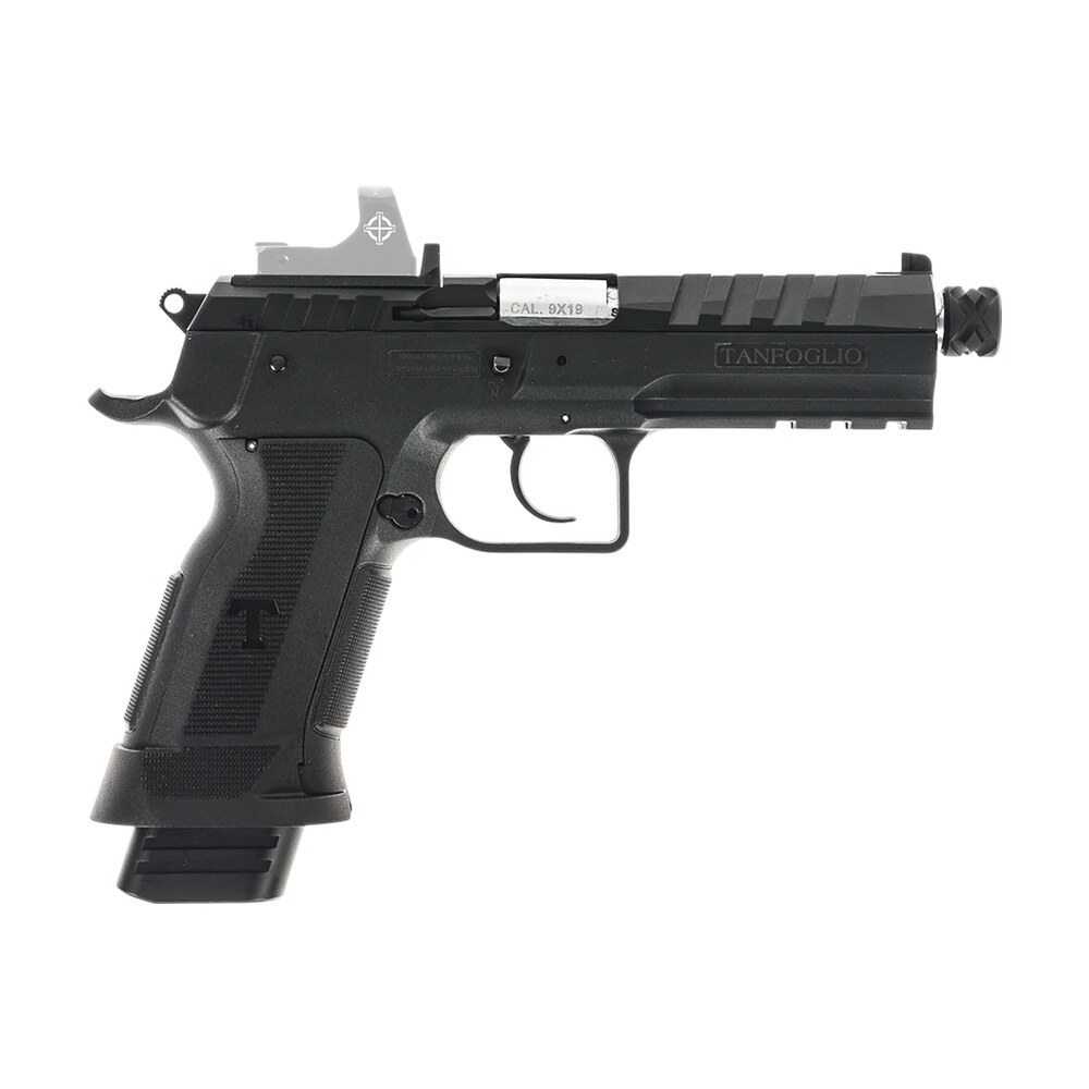 tanfoglio tffdt9rs force duty tactical 9mm luger 20+1 4.90" stainless threaded barrel, black steel optic ready/serrated slide, black polymer frame w/beavertail & picatinny rail, textured grip Tanfoglio TFFDT9RS Force Duty Tactical 9mm Luger 20+1 4.90" Stainless Threaded Sports South item 188425