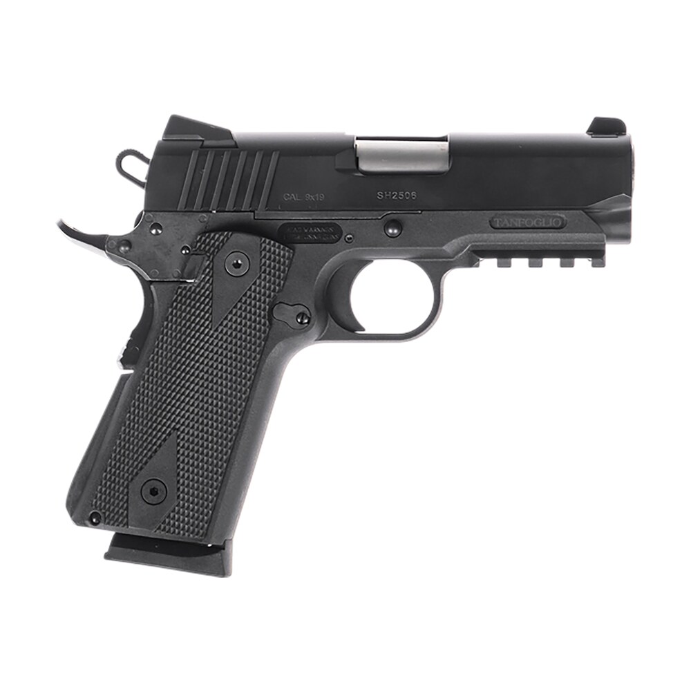 tanfoglio tfpugio9 pugio compact 9mm luger 10+1 3.54" stainless bull barrel, black steel serrated slide, black polymer frame w/beavertail & picatinny rail, textured grip Tanfoglio TFPUGIO9 Pugio Compact 9mm Luger 10+1 3.54" Stainless Bull Sports South item 188426