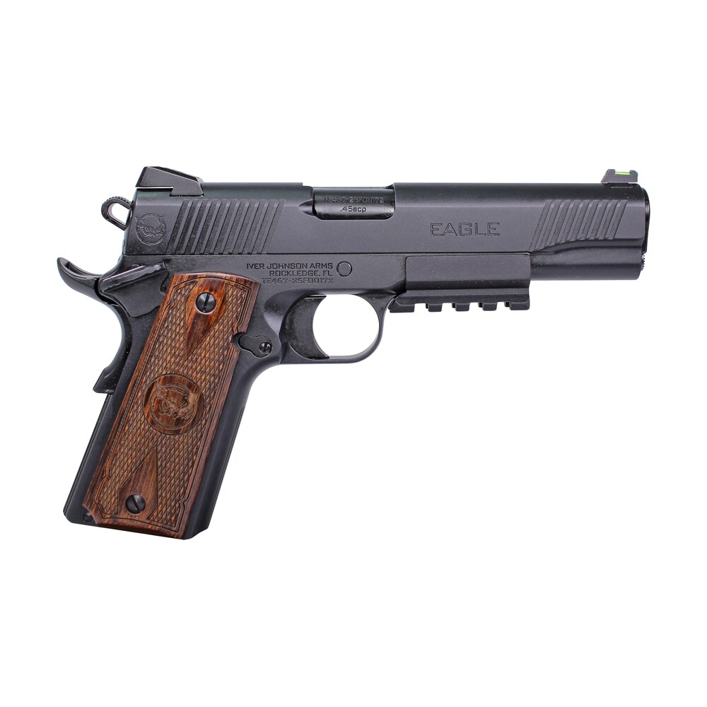 iver johnson arms eaglelrg2 eagle gen2 lr government 45 acp 8+1 5" overall black qpq crowned barrel, steel serrated slide & frame w/beavertail, dymondwood engraved w/logo grip Iver Johnson Arms EAGLELRG2 Eagle Gen2 LR Government 45 ACP 8+1 5" Overall Black QPQ Crowned Sports South item 188472