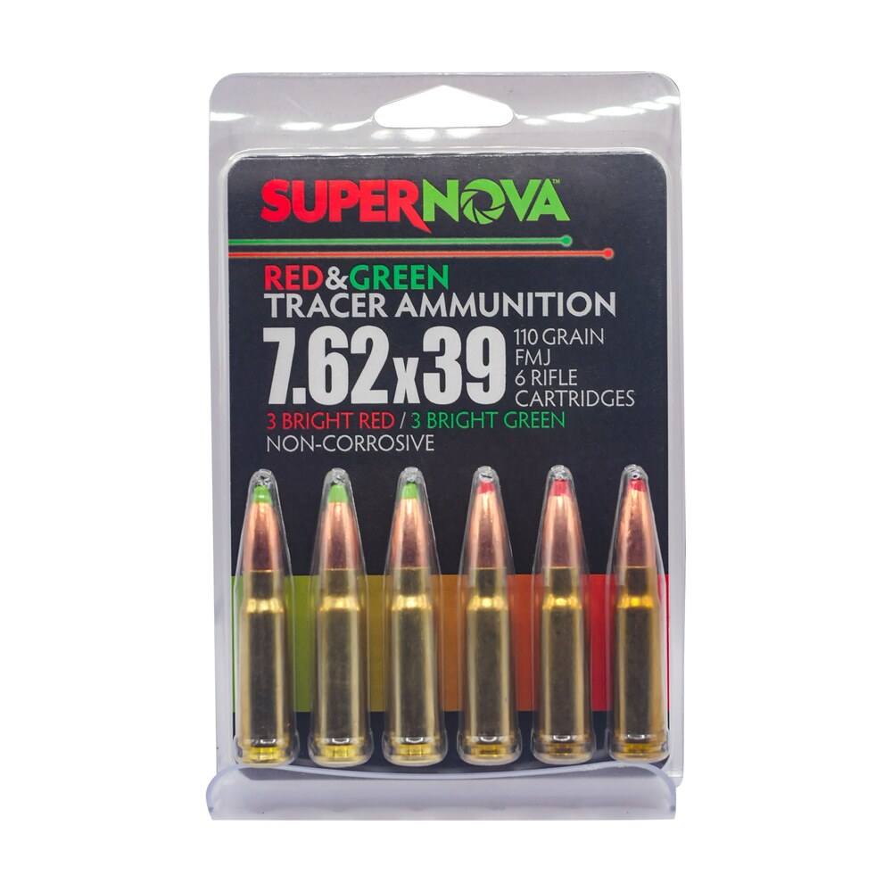 supernova pmsn762mp green/red tracer 7.62x39mm 110gr full metal jacket 6 per box/60 case Supernova PMSN762MP Green/Red Tracer 7.62x39mm 110gr Full Metal Jacket 6 Per Box/60 Case Sports South item 188529