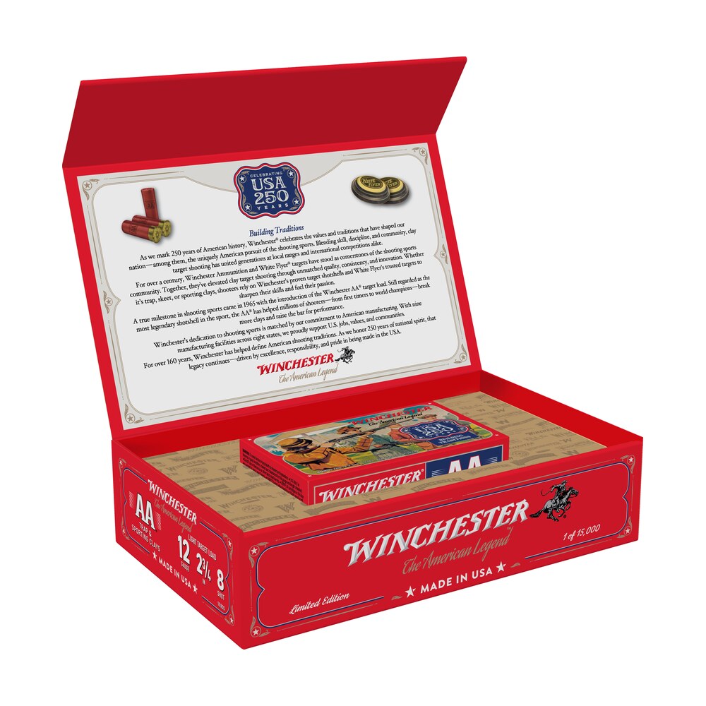 winchester ammo aa12250 usa 250th commemorative box series 12gauge 2.75" 1 1/8oz 8shot 10 per box/6 case Winchester Ammo AA12250 USA 250th Commemorative Box Series 12Gauge 2.75" 1 1/8oz 8Shot 10 Per Sports South item 188531