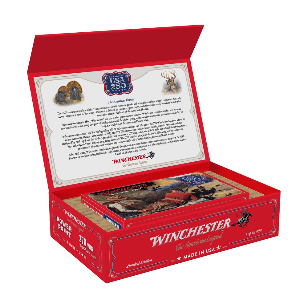 winchester ammo x270250 usa 250th commemorative box series 270win 150gr power point 20 per box/6 case Winchester Ammo X270250 USA 250th Commemorative Box Series 270Win 150gr Power Point 20 Per Sports South item 188532