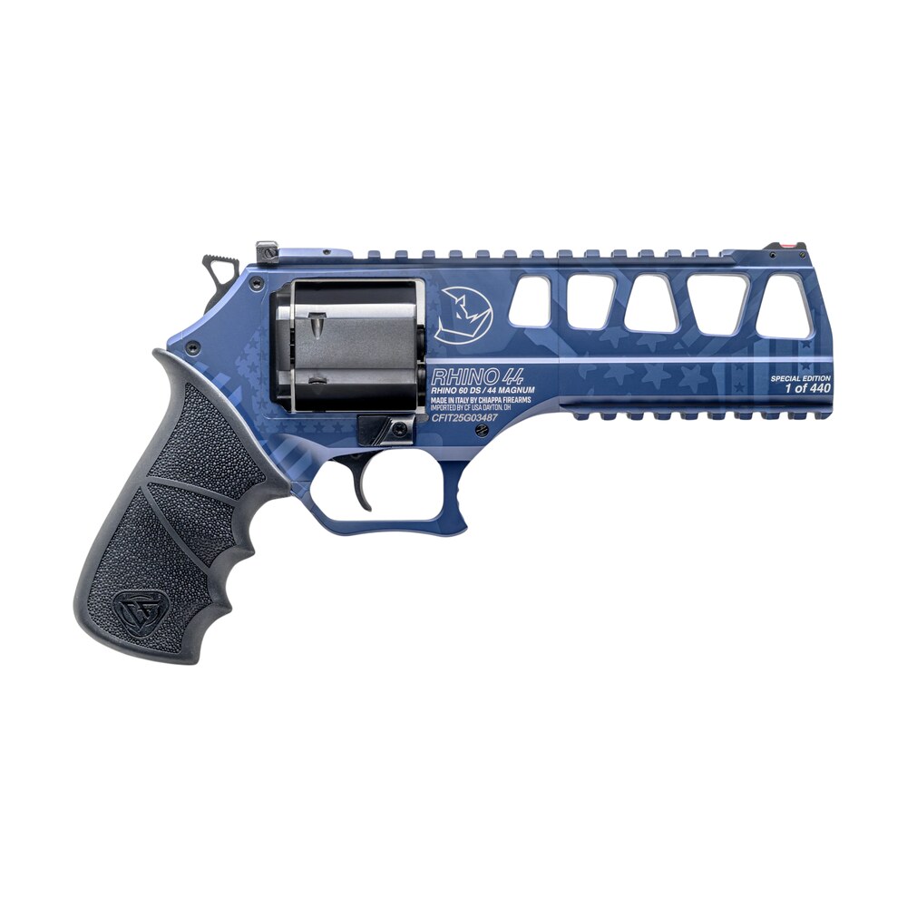 chiappa firearms cf340349 rhino 60sar *ca compliant limited edition l frame 44 mag 6 shot 6" navy blue steel barrel & cylinder, navy blue alloy frame, hogue grip Chiappa Firearms CF340349 Rhino 60SAR *CA Compliant Limited Edition L Frame 44 Mag 6 Shot 6" Sports South item 188702