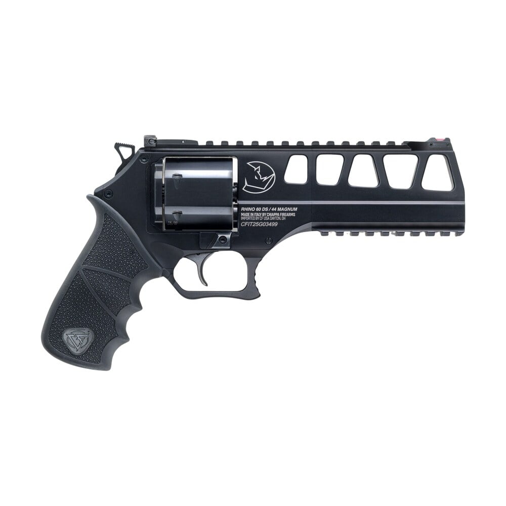 chiappa firearms 340350 rhino 60ds l frame 44 mag 6 shot 6" black steel barrel & cylinder, black alloy frame, black hogue rubber grip Chiappa Firearms 340350 Rhino 60DS L Frame 44 Mag 6 Shot 6" Black Steel Barrel & Cylinder, Sports South item 188703