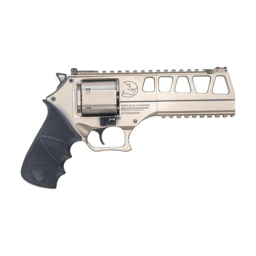 chiappa firearms cf340351 rhino 60sar *ca compliant l frame 44 mag 6" nickel steel barrel & cylinder, nickel alloy frame, hogue rubber grip Chiappa Firearms CF340351 Rhino 60SAR *CA Compliant L Frame 44 Mag 6" Nickel Steel Barrel & Sports South item 188706