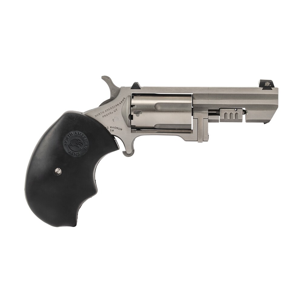north american arms recluse swing out recluse 22 mag 5 shot 2" stainless steel barrel, cylinder & frame, oversized rubber grip, exposed hammer North American Arms RECLUSE Swing Out Recluse 22 Mag 5 Shot 2" Stainless Steel Sports South item 188719