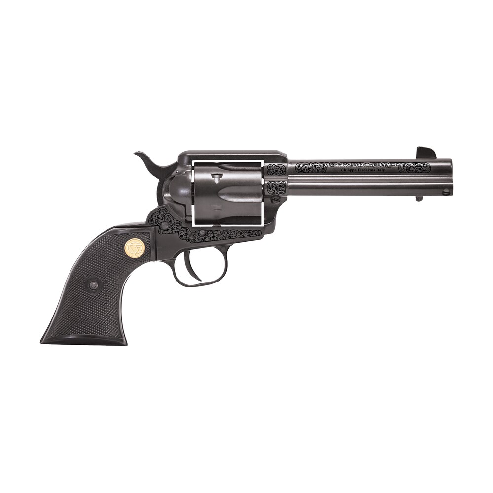 chiappa firearms 340340 1873 22 lr 6 shot 4.75" black engraved barrel, black cylinder, black engraved alloy frame, black plastic grip, exposed hammer Chiappa Firearms 340340 1873 22 LR 6 Shot 4.75" Black Engraved Sports South item 188722