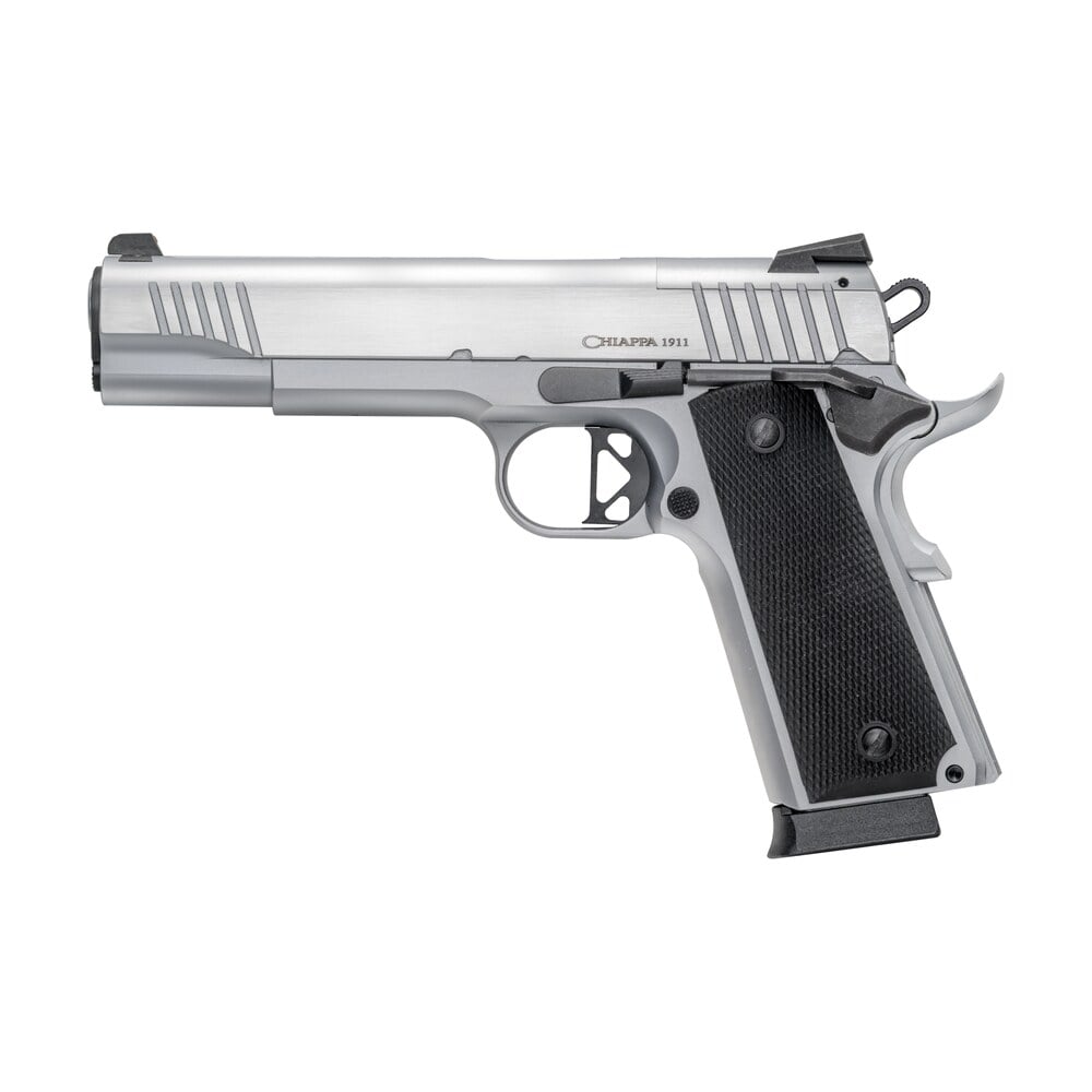 chiappa firearms 440234 1911 superior full size frame 45 acp 8+1 5" chrome optic ready/serrated slide & frame, walnut grip rmr/rmsc footprint Chiappa Firearms 440234 1911 Superior Full Size Frame 45 ACP 8+1 5" Chrome Optic Ready/Serrated Sports South item 188724