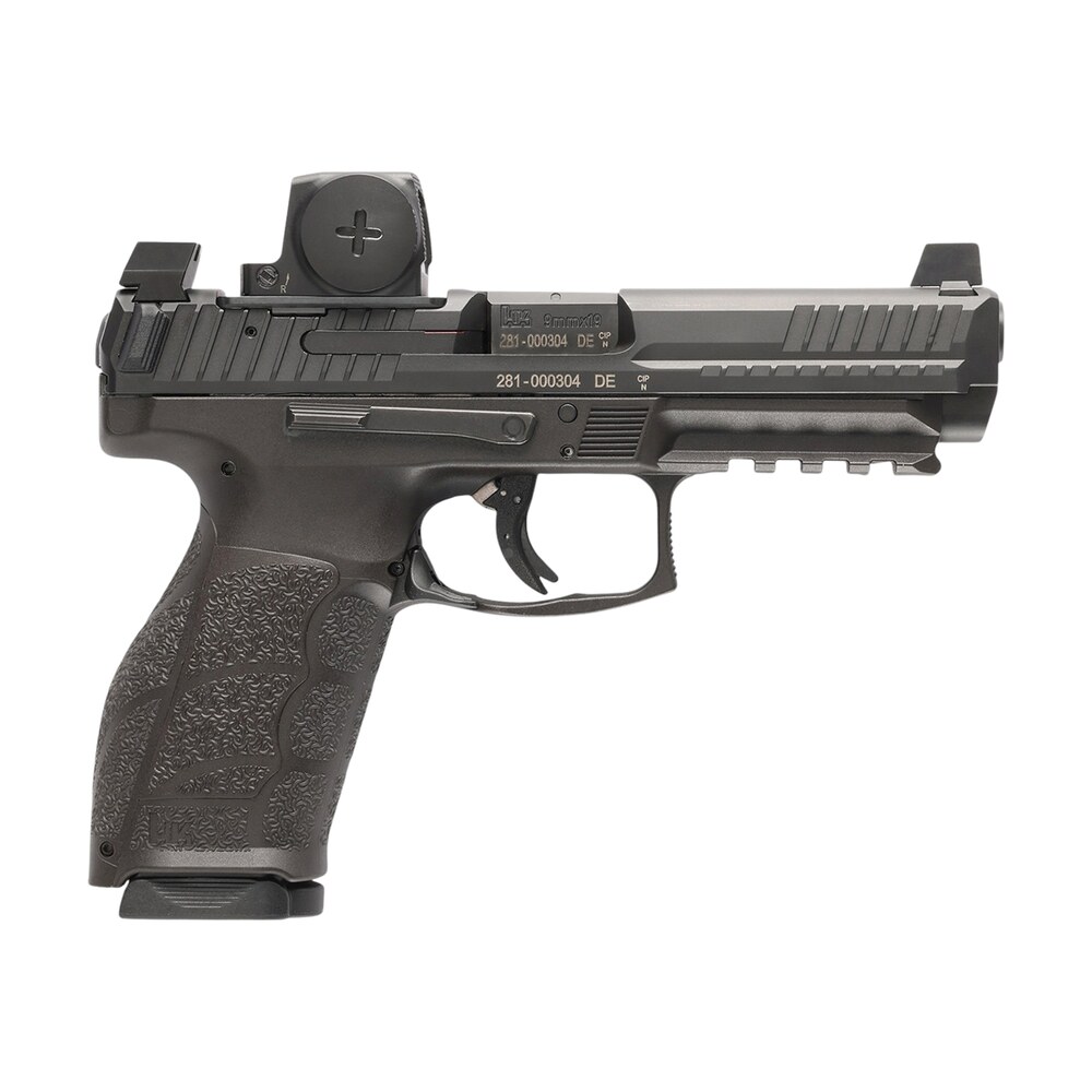 hk 81001352 vp9a1 f w/optic 9mm luger 10+1 4.53" black barrel & steel serrated w/optic slide, black polymer frame w/picatinny rail, textured grip, vortex ccw HK 81001352 VP9A1 F w/Optic 9mm Luger 10+1 4.53" Black Barrel & Steel Serrated w/Optic Sports South item 189188