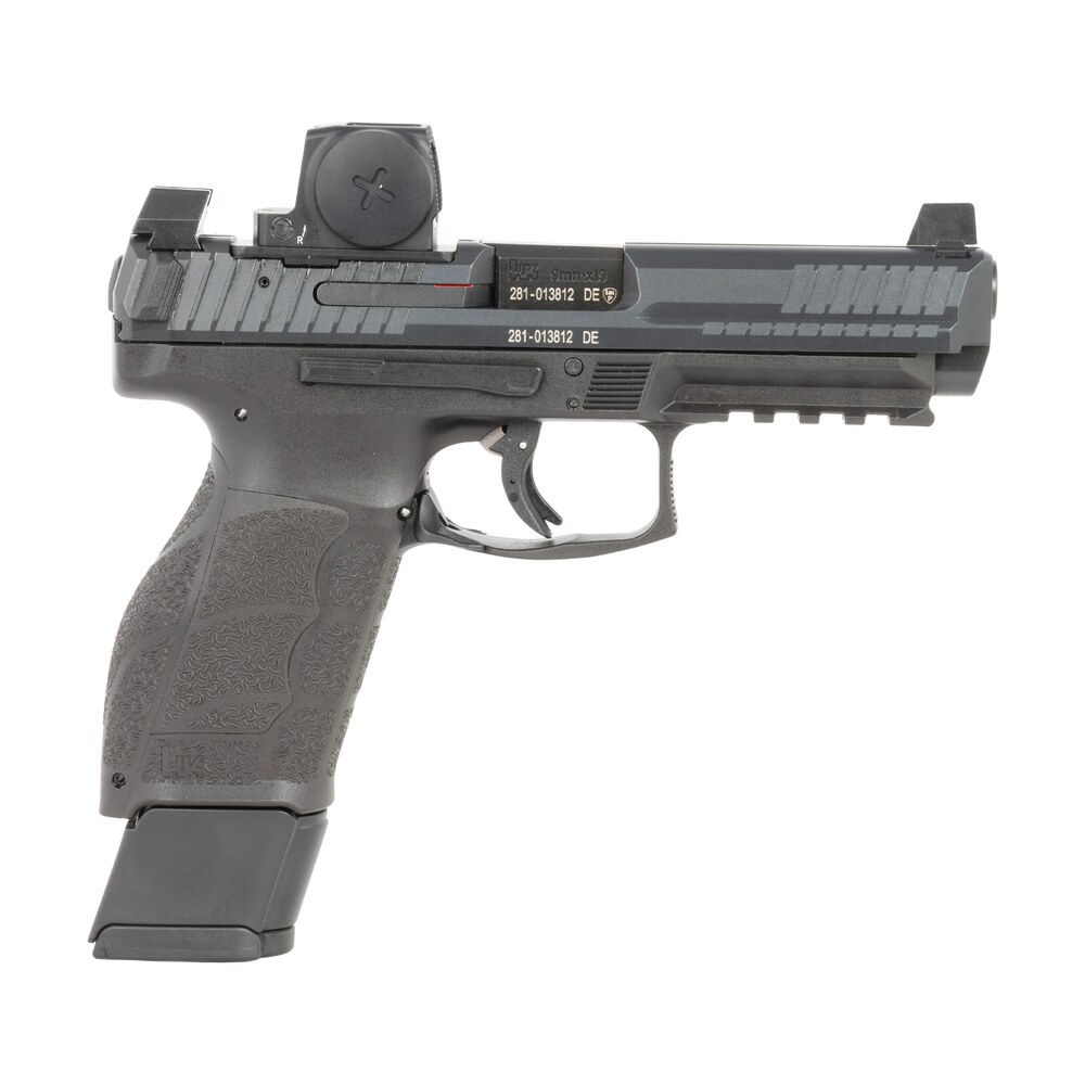 hk 81001350 vp9a1 f w/optic 9mm luger 20+1 4.53" black barrel & steel serrated w/optic slide, black polymer frame w/picatinny rail, textured grip, vortex ccw HK 81001350 VP9A1 F w/Optic 9mm Luger 20+1 4.53" Black Barrel & Steel Serrated w/Optic Sports South item 189190