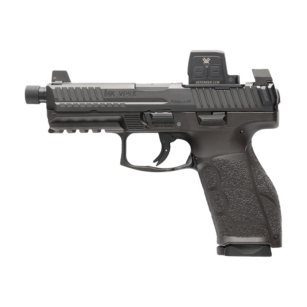hk 81001364 vp9a1 x tactical w/optic full size 9mm luger 20+1 4.70" black threaded barrel, black steel serrated w/optic slide, black polymer frame w/picatinny rail, textured grip, vortex ccw HK 81001364 VP9A1 X Tactical Sports South item 189200