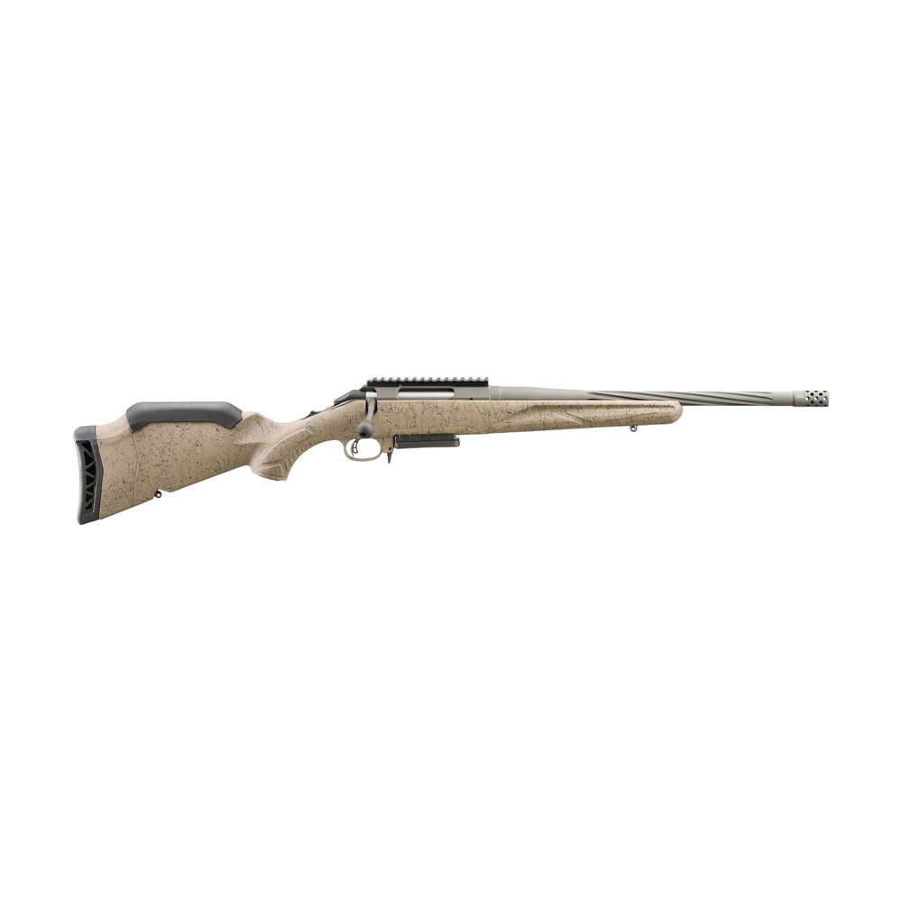 ruger 46997 american ii ranch 243 win 3+1 16.10" cobalt cerakote spiral threaded barrel & alloy steel receiver w/picatinny rail, flat dark earth splatter fixed synthetic stock Ruger 46997 American II Ranch 243 Win 3+1 16.10" Cobalt Cerakote Spiral Threaded Barrel & Sports South item 189442