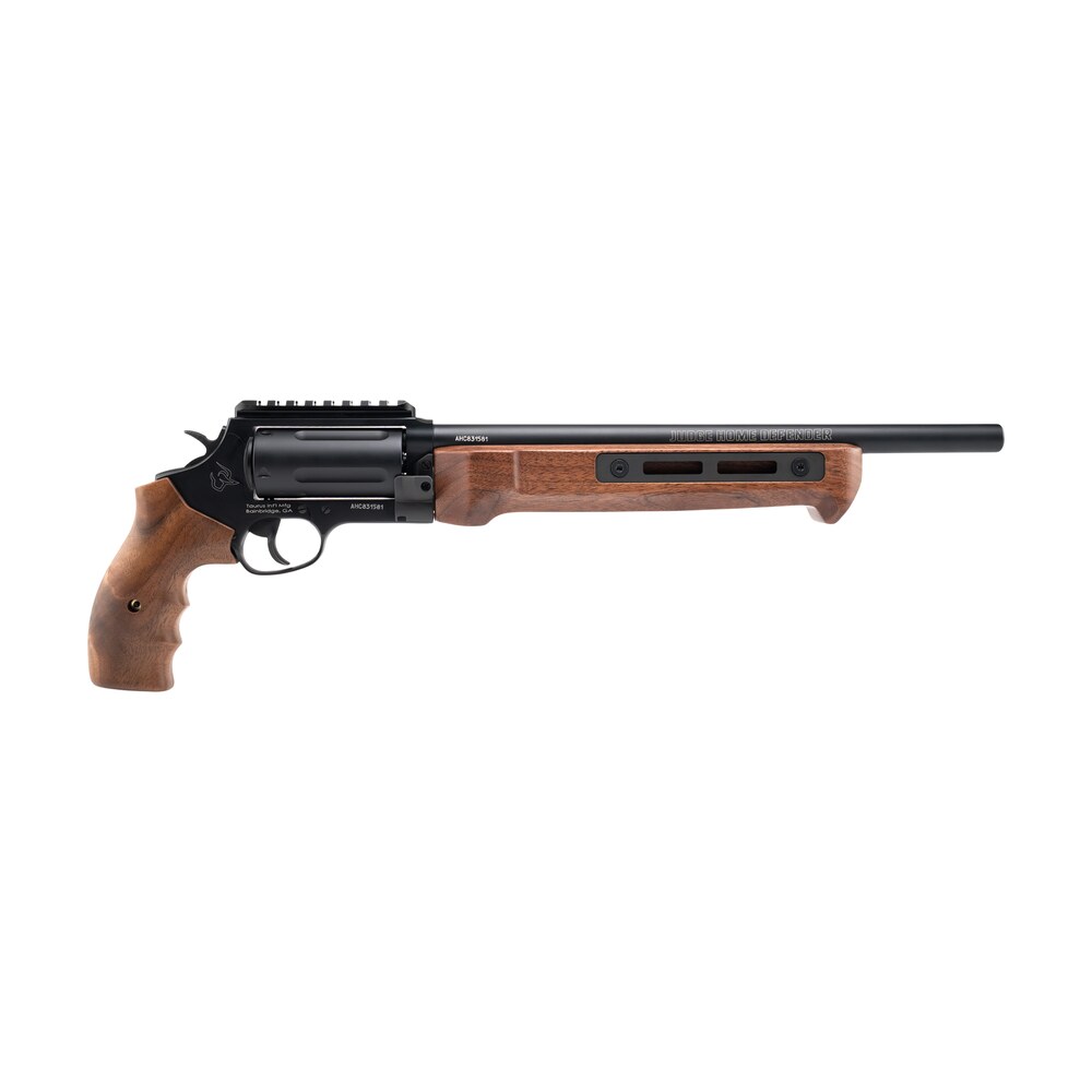 taurus 2 jhd441013mag w judge 45 colt (long colt)/410 gauge 5 shot 13" matte black oxide picatinny rail barrel, cylinder & alloy steel frame, walnut grip Taurus 2-JHD441013MAG-W Judge 45 Colt (Long Colt)/410 Gauge 5 Shot 13" Matte Black Oxide Sports South item 189470