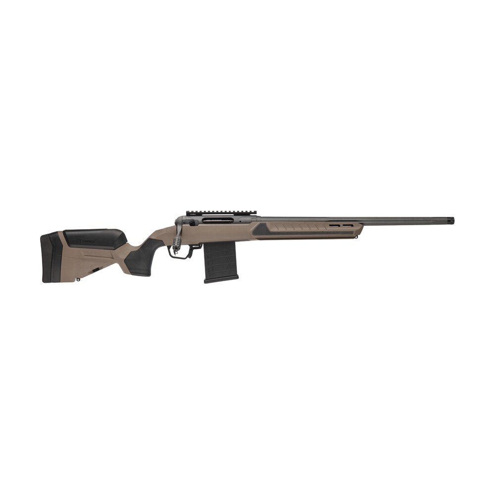 savage arms 32681 110 core tactical 338 lapua mag 5+1 26" medium heavy fluted barrel, arca rail forend, coyote tan accustock w/accufit v2 synthetic stock, right hand Savage Arms 32681 110 Core Tactical 338 Lapua Mag 5+1 26" Medium Heavy Fluted Sports South item 189814