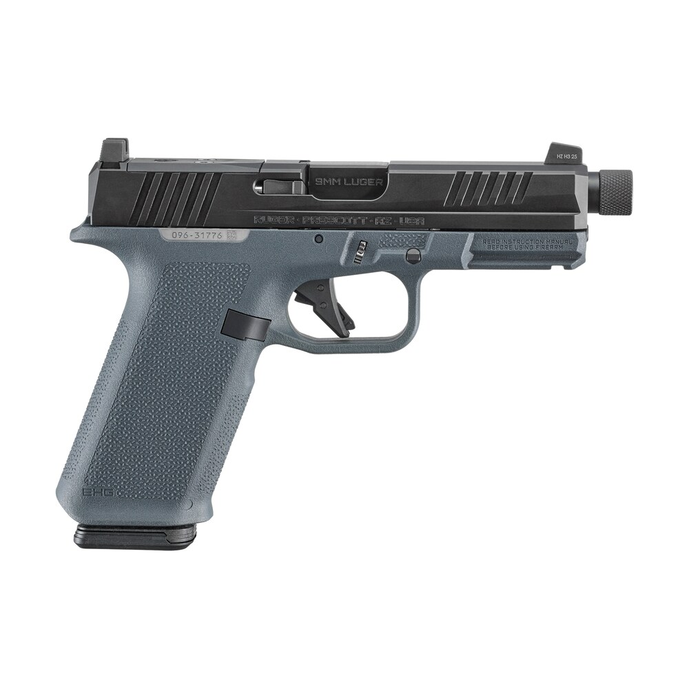 ruger 19447 rxm 9mm luger 17+1 4.50" black fnc nitride alloy steel threaded barrel & optic ready/serrated slide, stealth gray polymer frame w/accessory rail, textured grip, rmr/rmsc/deltapoint pro fo Ruger 19447 RXM 9mm Luger 17+1 4.50" Black FNC Nitride Alloy Steel Threaded Barrel & Optic Sports South item 190353