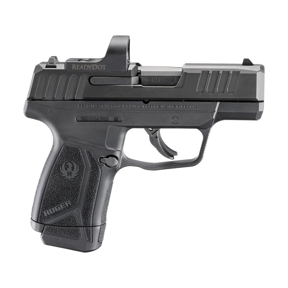 ruger 3523 max 9 w/optic compact 9mm luger 12+1 3.20" black oxide alloy steel barrel & serrated w/optic slide, black polymer frame, textured grip, ruger readydot micro reflex sight, shield rmsc/jpoint Ruger 3523 Max-9 w/Optic Compact 9mm Luger 12+1 3.20" Black Oxide Alloy Steel Barrel & Sports South item 190355
