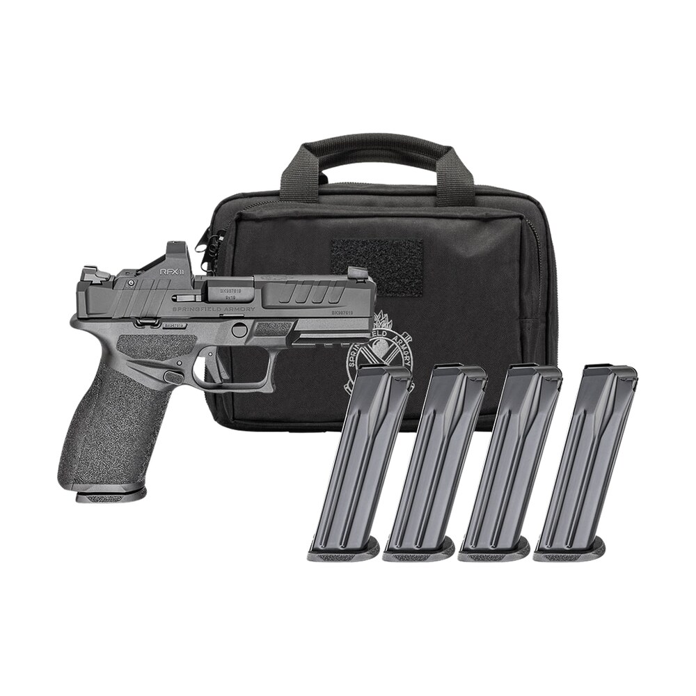 springfield armory ec9409bfc15pac echelon 40f.c gear pac 9mm luger 15+1 4" black melonite barrel, steel optic ready/serrated slide, black polymer frame w/picatinny rail, ambidextrous Springfield Armory EC9409BFC15PAC Echelon 40F.C Gear Pac 9mm Luger 15+1 4" Black Melonite Sports South item 190567
