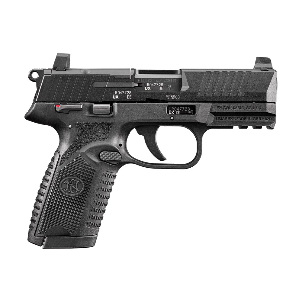 fn 66102317 502 mrd *ca compliant 22 lr 10+1 4" black target crown barrel, black optic ready/serrated slide, black polymer frame w/picatinny rail, textured grip, ambidextrous FN 66102317 502 MRD *CA Compliant 22 LR 10+1 4" Black Target Crown Sports South item 190696
