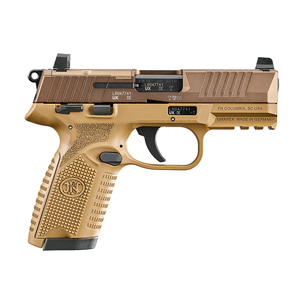fn 66102318 502 mrd 22 lr 10+1 4" black target crown barrel, flat dark earth optic ready/serrated slide, flat dark earth polymer frame w/picatinny rail, textured grip, ambidextrous FN 66102318 502 MRD 22 LR 10+1 4" Black Target Crown Sports South item 190697