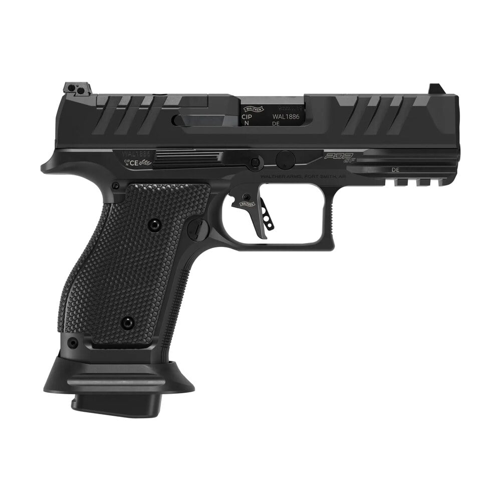 walther arms 289699110 pdp compact 9mm luger 10+1 4" black polygonal rifled barrel, black optic ready/serrated slide, black steel frame w/picatinny rail, textured wraparound grip Walther Arms 289699110 PDP Compact 9mm Luger 10+1 4" Black Polygonal Rifled Sports South item 191177